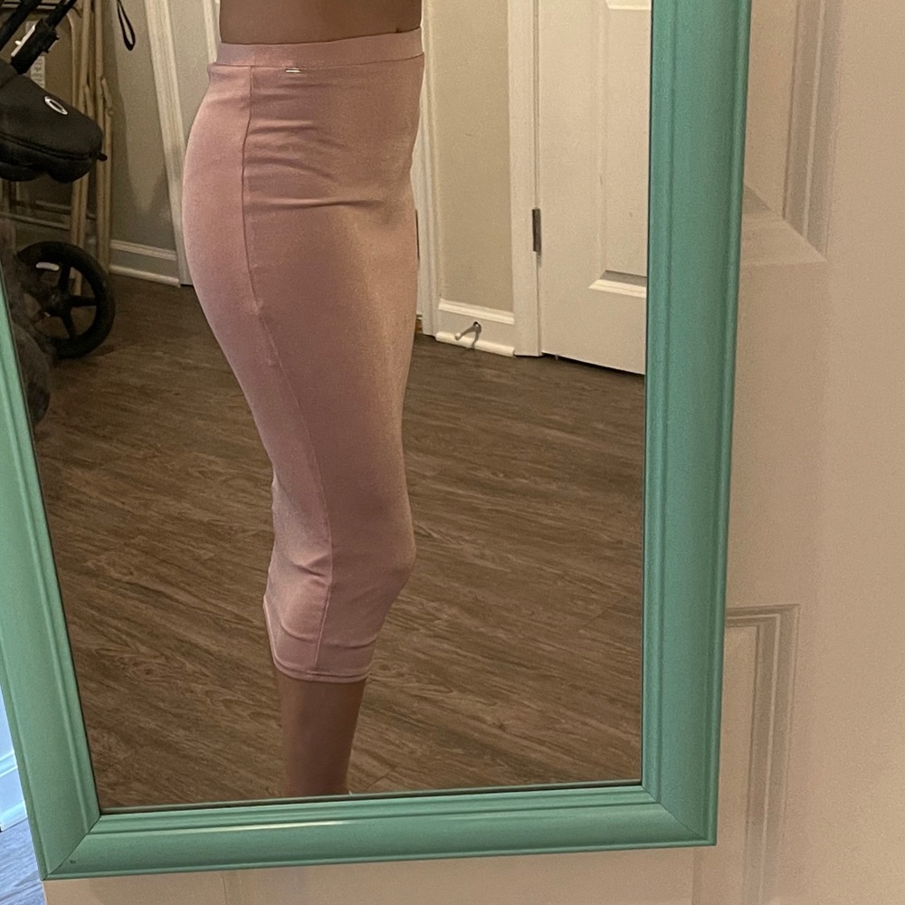 Guess light pink shiny tight midi skirt